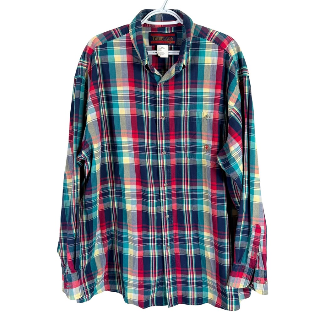 Wrangler Twenty X Shirt Button Down Mens XXL Multicolor Plaid Long Sleeve